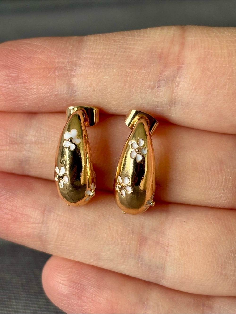 Gold-Tone Floral Teardrop Earrings With Butterfly Closure - White Accents